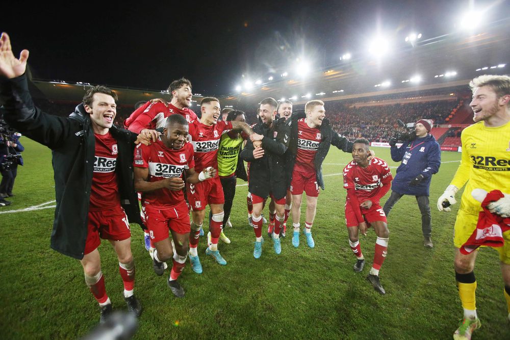 Boro celebrate a memorable win over Spurs in the FA Cup Boro celebrate a memorable win over Spurs in the FA Cup
